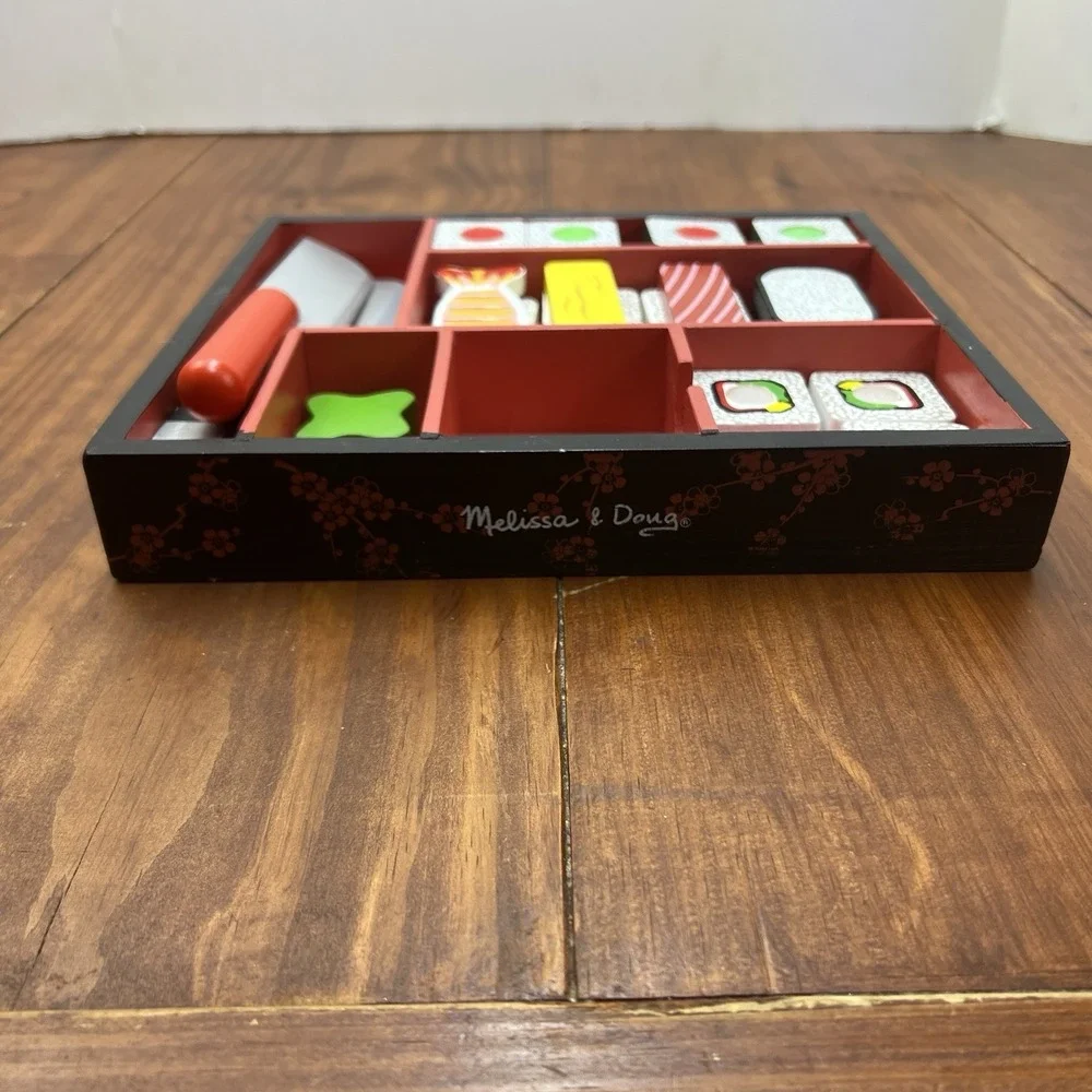 Melissa & Doug Wooden Sushi Play Food Set Tray Knife Play Chef Homeschool
